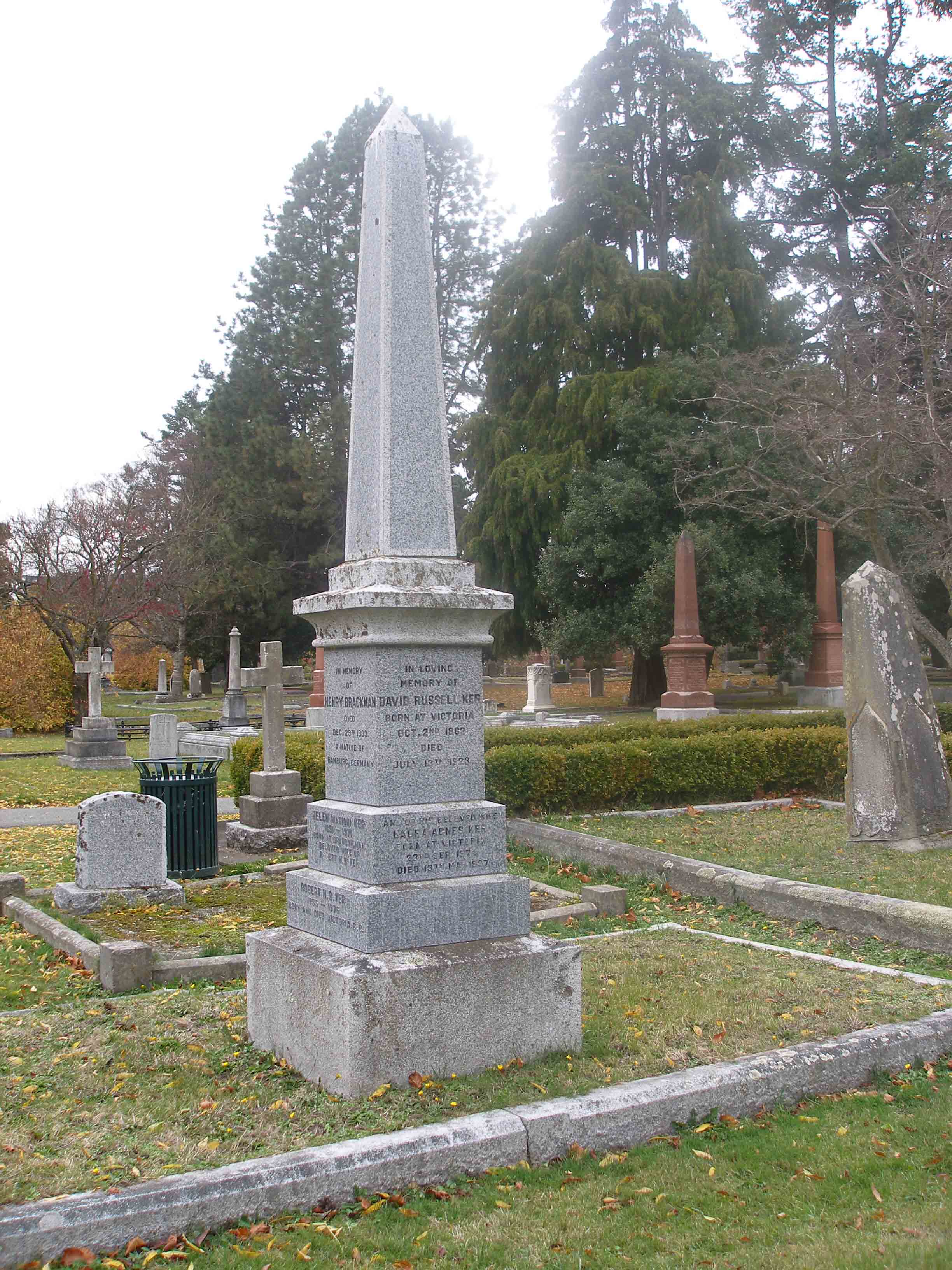 David Russell Ker family grave, Ross Bay cemetery